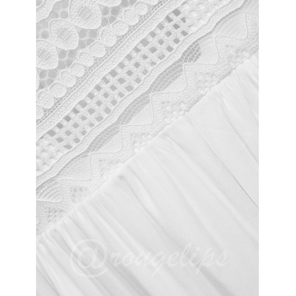 White Lace Detail Flared Wide Leg Bohemian Jumpsuit V-Neck Criss Cross - Picture 8 of 10